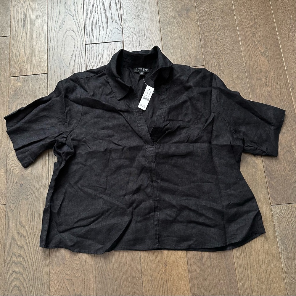 J Crew Black Linen Bungalow Popover Top - Picture 5 of 9